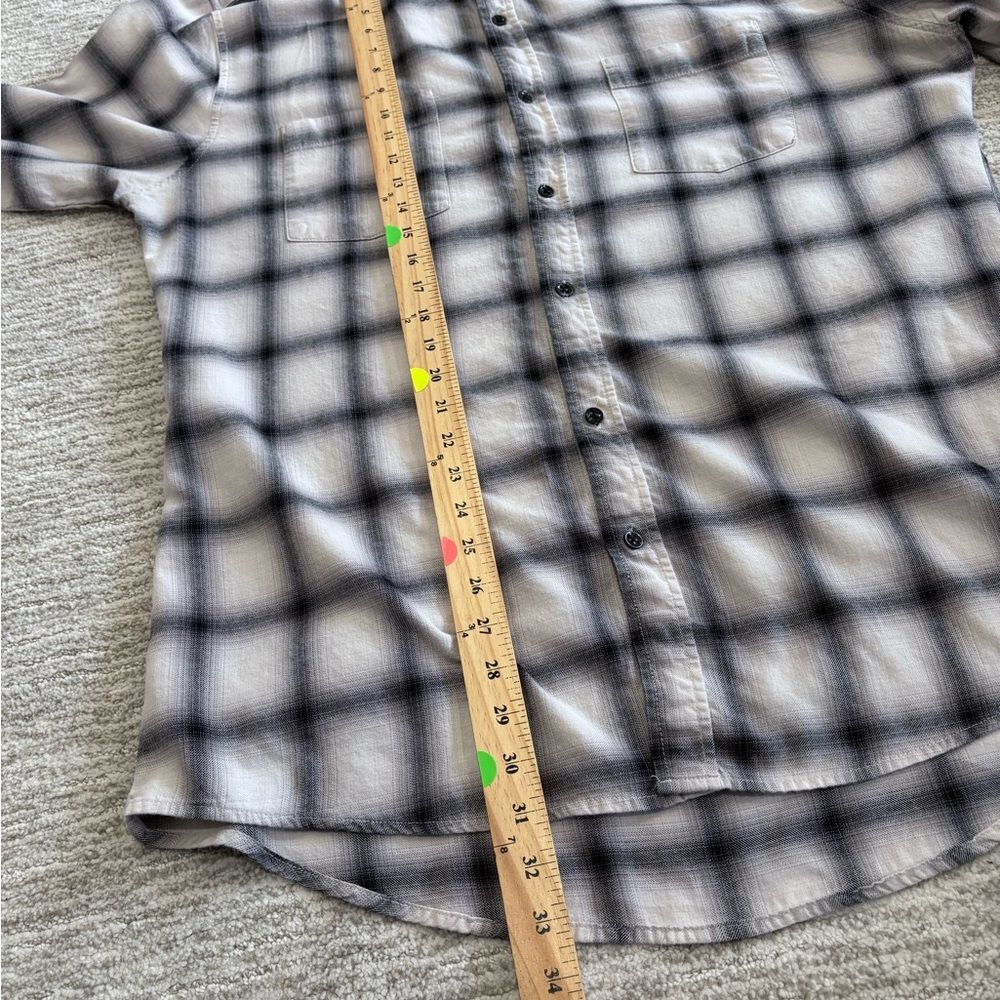 KR3W Plaid Grid Long Sleeve Button Down Shirt Mens Size XL Cotton Black & Beige - Picture 7 of 9